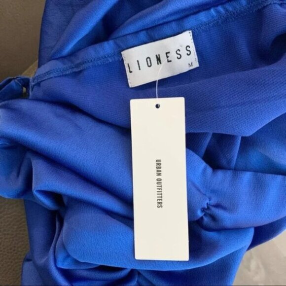 Urban Outfitters LIONES Mini Dress Mysterious Girl Ruched side Satin Blue Size M - Picture 12 of 16